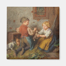 Imán Buenos Amigos (Jóvenes Jugando Con Conejo Mascota)