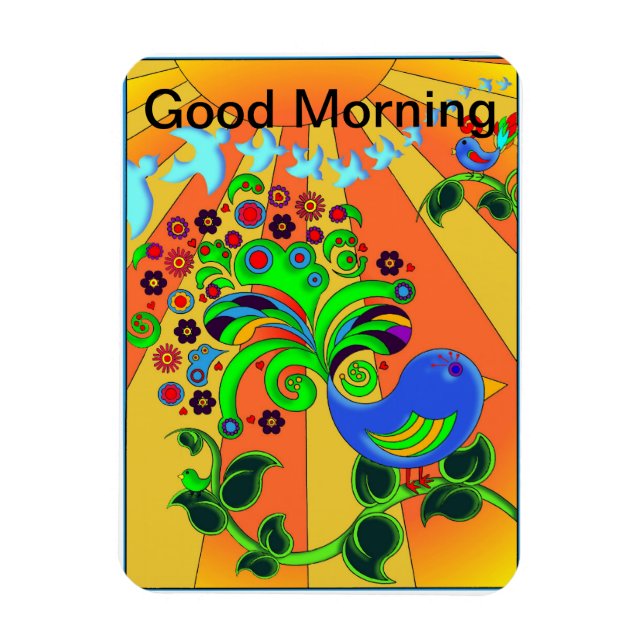 Imán Buenos días amanecer con pájaro (Vertical)