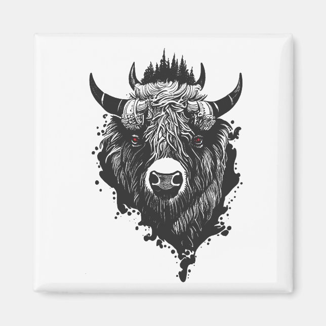 Imán Búfalo Bison Wild Animal Nature Ilustracion Arte (Frente)