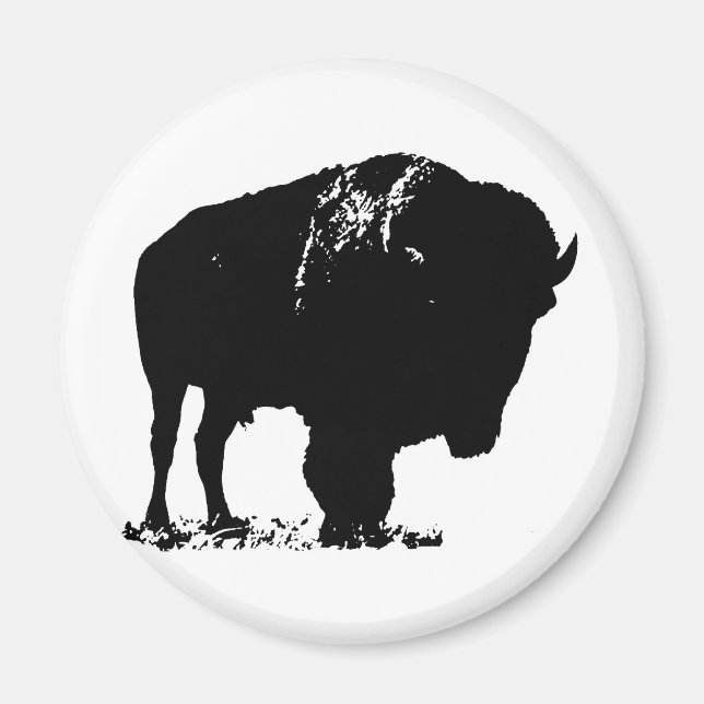 Imán Búfalo de Bison Black & White Pop Art (Frente)