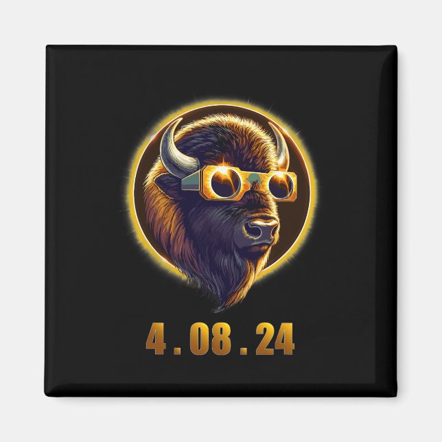 Imán Búfalo de Bison con eclipse solar de 2024 (Frente)