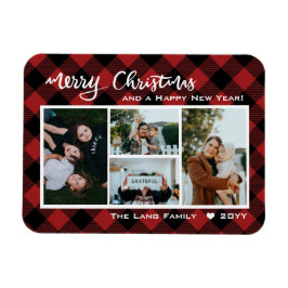 Imán Búfalo Rojo Rústico Cheque Feliz Collage de Navida