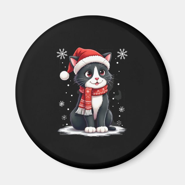 Imán Bufanda de Santa Gato Esmoquin de Navidad Feo Xmas (Frente)