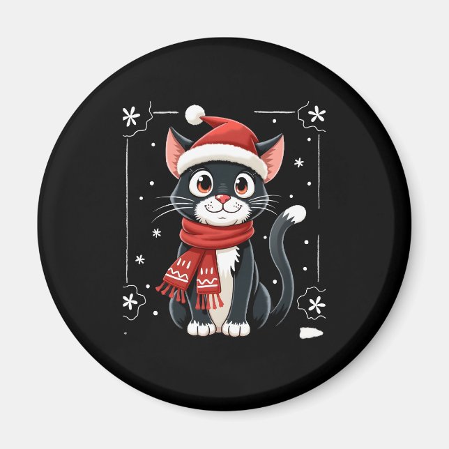 Imán Bufanda de Santa Gato Esmoquin de Navidad Xmas Feo (Frente)