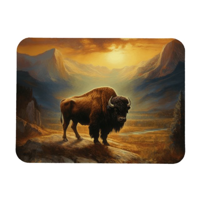 Imán Buffalo Bison Sunset Silhouette (Horizontal)
