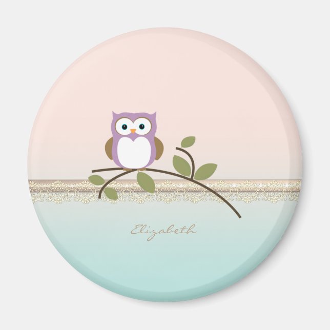 Imán Búho adorable femenino personalizado (Frente)
