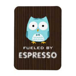 Imán Búho Azul Impulsado por Espresso (Texto Personaliz