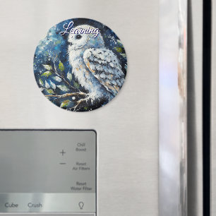Imán Búho Blanco En Rama a la Luz de la Luna Personaliz