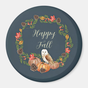 Imán Búho de otoño y calabazas con texto personalizable