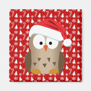 Imán Búho del navidad con el gorra de Santa