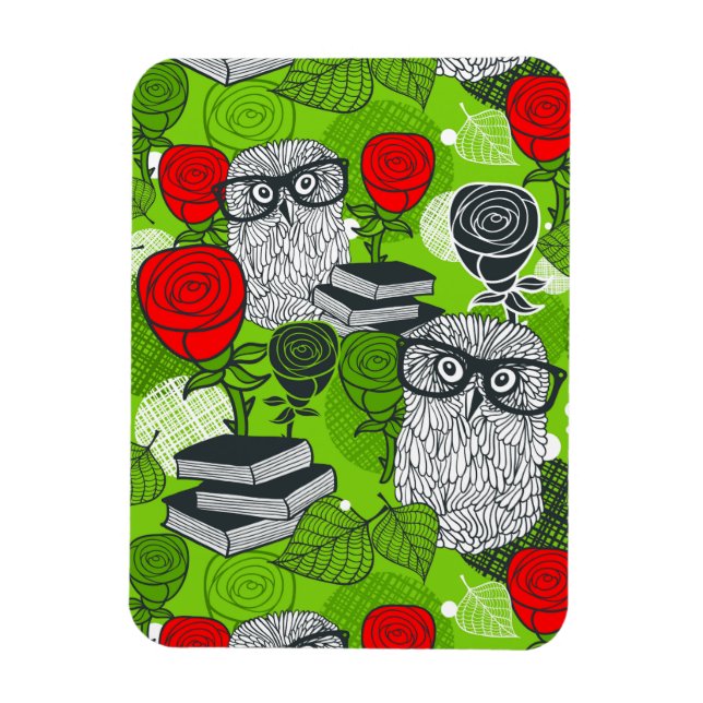 Imán Búho en rosas rojas (Vertical)