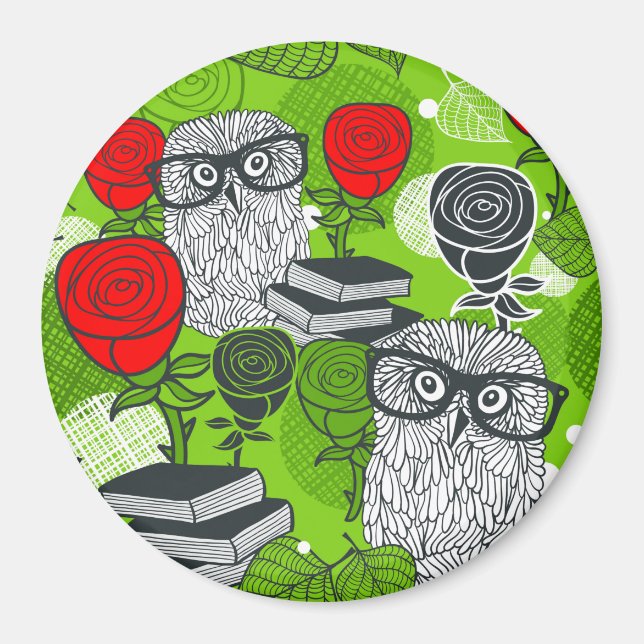 Imán Búho en rosas rojas (Frente)