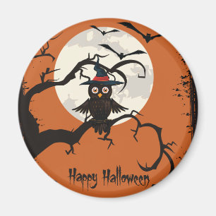 Imán Búho lindo con feliz Halloween del gorra de las