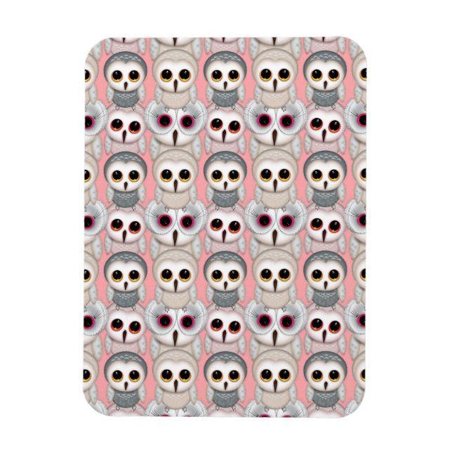 Imán Búhos Bebés en Patrón Rosa (Vertical)