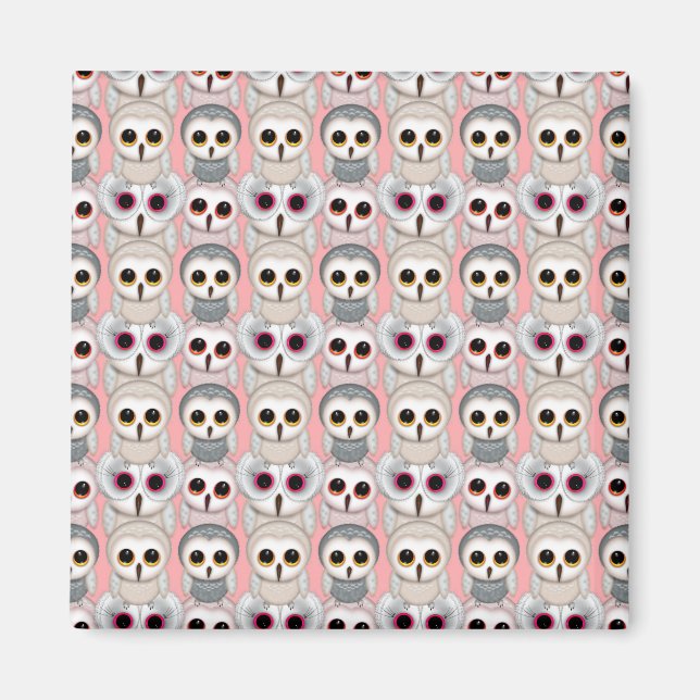 Imán Búhos Bebés en Patrón Rosa (Frente)