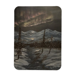 Imán Búhos y aurora boreal Nevado