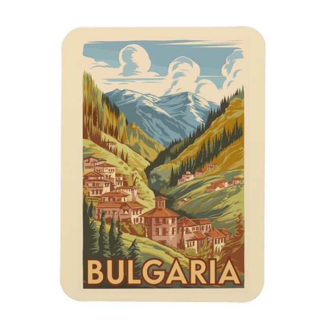Imán Bulgaria Ilustracion pintoresco Viaje arte cosecha (Vertical)