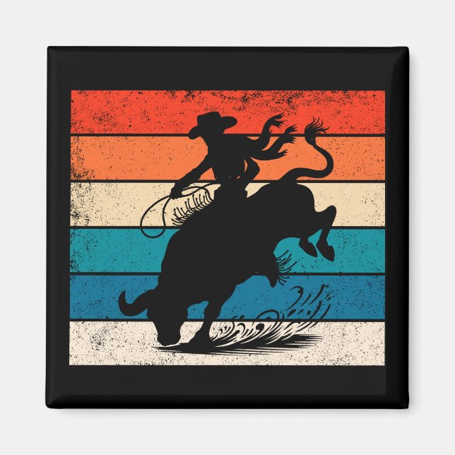 Imán Bull Riding Rodeo Bull Riders Western Ranch Retro (Frente)