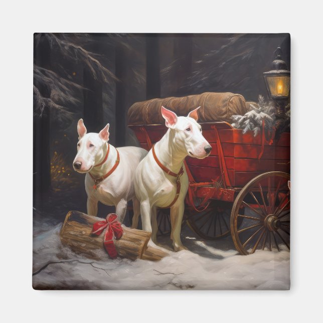 Imán Bull Terrier Nevado Trineo Navidad Decoración (Frente)
