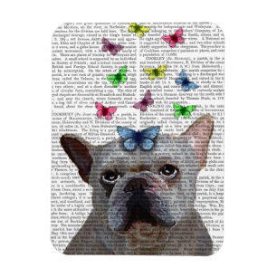 Imán Bulldog blanco francés y mariposas