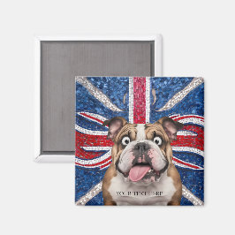 Imán Bulldog británico con bandera de la Unión como fon