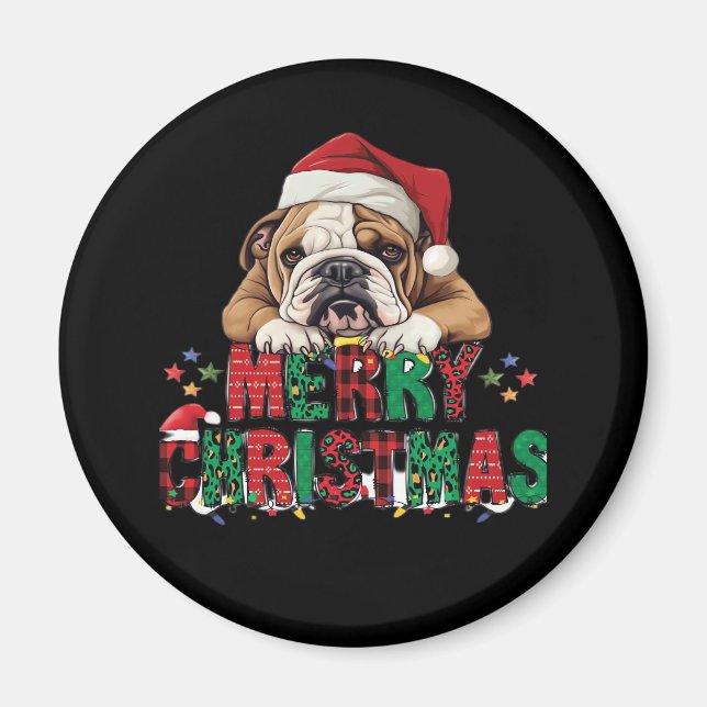 Imán Bulldog - Camiseta Clásica para Perro de Navidad F (Frente)
