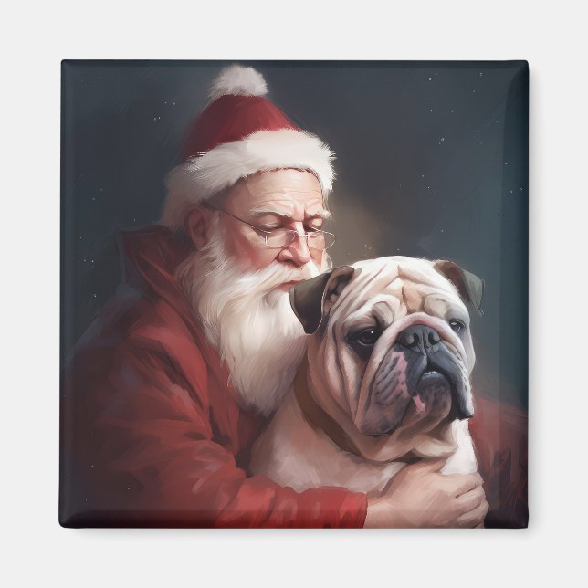 Imán Bulldog Con Navidades Festividades De Santa Claus (Frente)