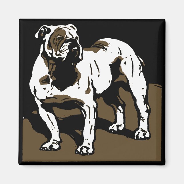 Imán Bulldog de imanes de animales de la granja Woodcut (Frente)