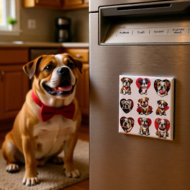 Imán Bulldog de San Valentín (Bulldog Hearts & Roses Magnet)