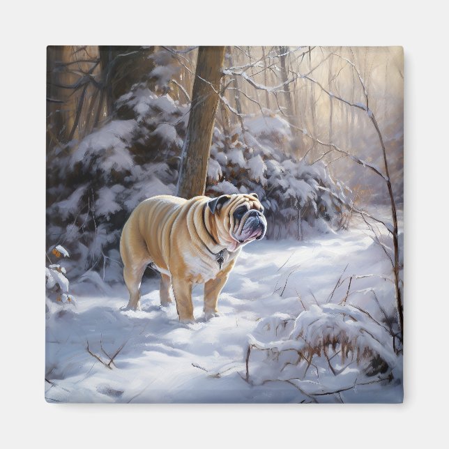 Imán Bulldog Dejar Que Nieva Navidades Cepillado (Frente)