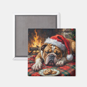 Imán Bulldog Dormilón Dormido Rápido Sombrero de Santa 
