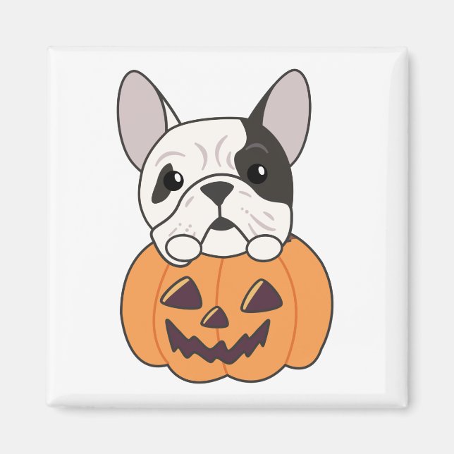 Imán Bulldog En La Calabaza Perros Cute Feliz Halloween (Frente)