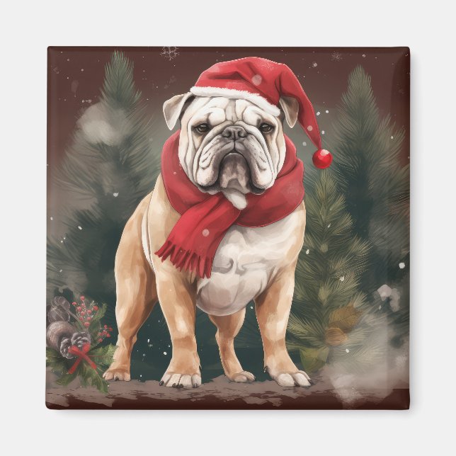 Imán Bulldog en Navidad con Nieve (Frente)