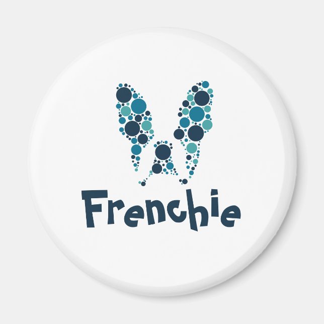 Imán Bulldog francés con círculos coloridos (Frente)