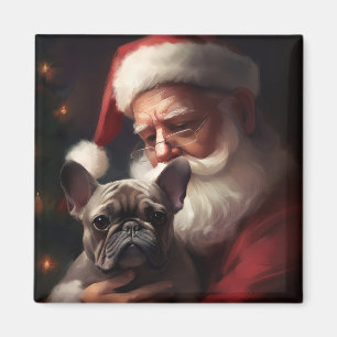 Imán Bulldog francés con Navidades festivos de Santa Cl