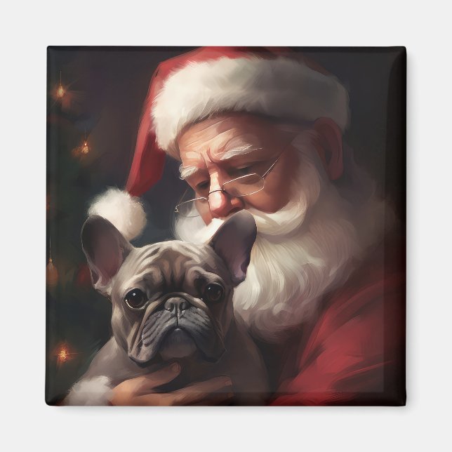 Imán Bulldog francés con Navidades festivos de Santa Cl (Frente)