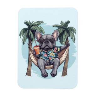 Imán Bulldog Francés con Top Hawaiano