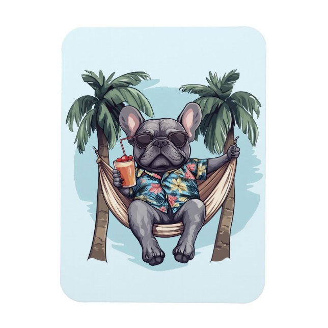 Imán Bulldog Francés con Top Hawaiano (Vertical)