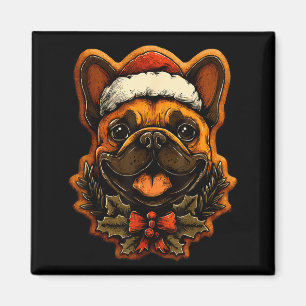 Imán Bulldog Francés de Navidad con sombrero de Santa G