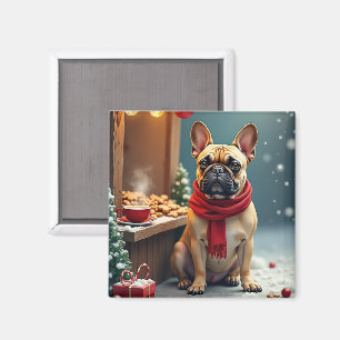 Imán Bulldog Francés en Mercado de Navidad Vintage