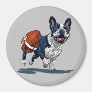 Imán Bulldog francés lindo jugando al fútbol
