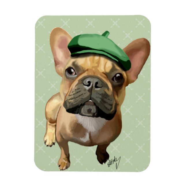 Imán Bulldog francés marrón con Gorra verde (Vertical)