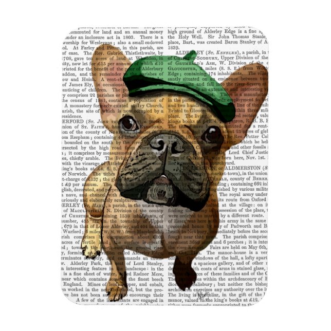 Imán Bulldog francés marrón con Gorra verde 2 (Vertical)