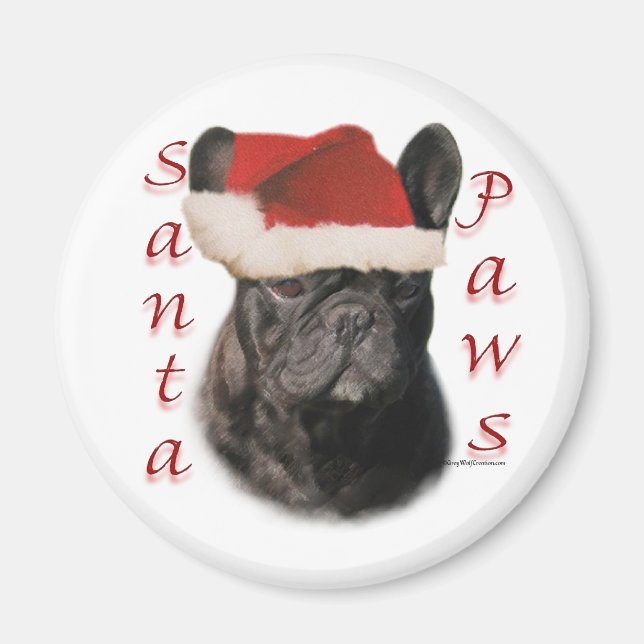 Imán Bulldog francés (negro) Santa Paws (Frente)