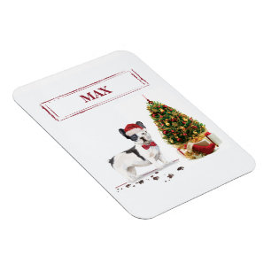 Imán Bulldog Francés negro y blanco de Navidad 
