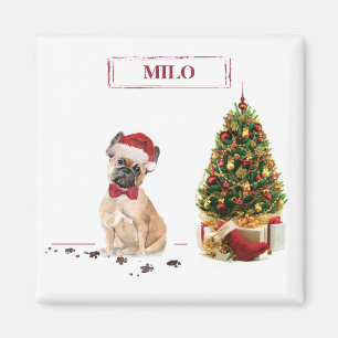 Imán Bulldog Francés Perro Divertido de Navidad con Árb