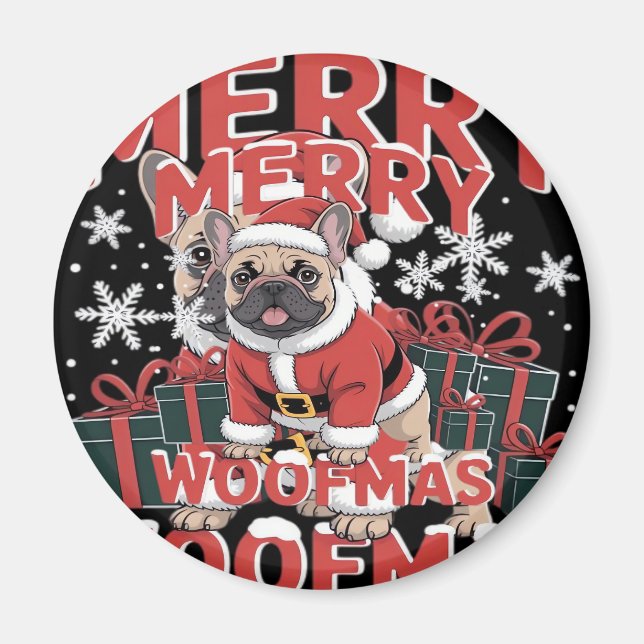 Imán Bulldog francés Santa Claus Gorra Feliz perro de N (Frente)