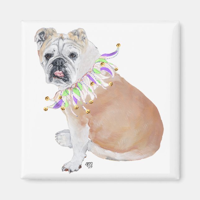 Imán Bulldog Inglés con Collar de Fiesta (Frente)