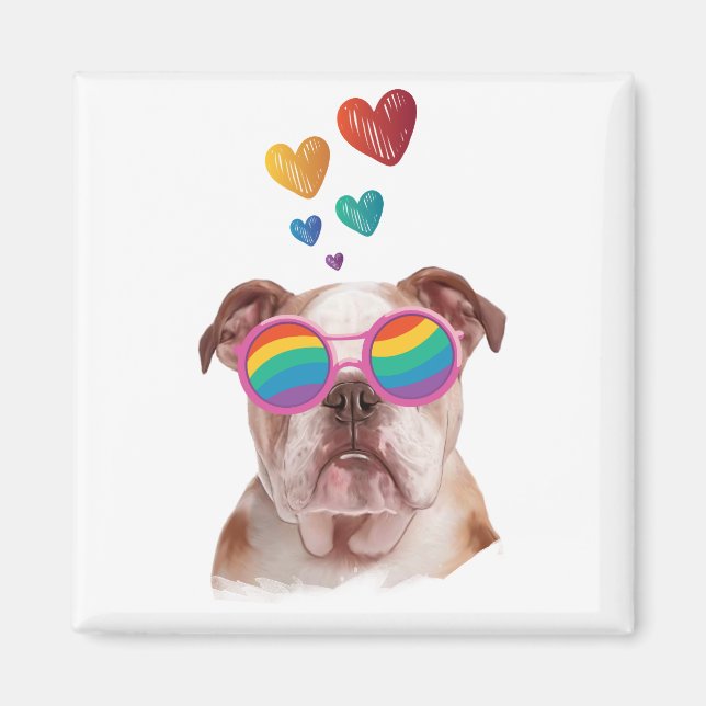 Imán Bulldog inglés con El día de San Valentín cardiaco (Frente)