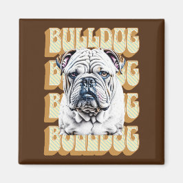 Imán Bulldog inglés con fuente retro